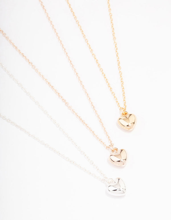 Mixed Metal Bubble Heart Necklace 3-Pack