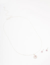 Silver Round Diamante Pink Halo Jewellery Set - link has visual effect only