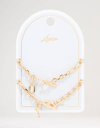 Gold Chunky Lock & Key Bracelet Pack - link has visual effect only