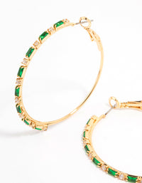 Gold Plated Emerald Round & Baguette Large Hoop Earrings - link has visual effect only