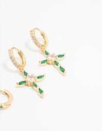 Gold Plated Cubic Zirconia Emerald Marquise Cross Earrings 2-Pack - link has visual effect only