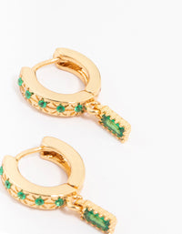 Gold Plated Emerald Baguette Celestial Huggie Earrings - link has visual effect only