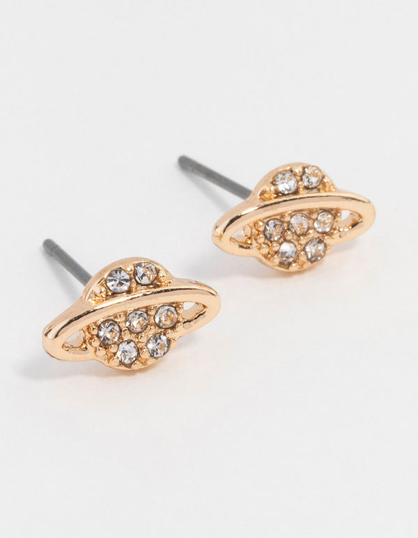 Gold Diamante Planet Stud Earrings