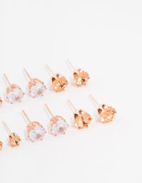 Rose Gold Basic Diamante Stud Earrings 8-Pack - link has visual effect only