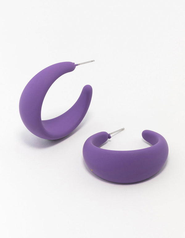 Purple Coated Chunky Teardrop Hoop Earrings