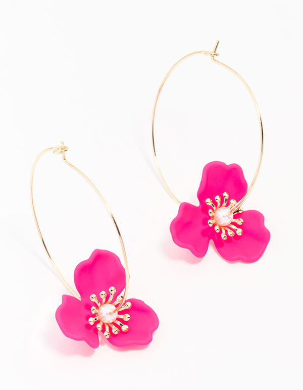 Gold Coated Wire Flower Hoop Earrings