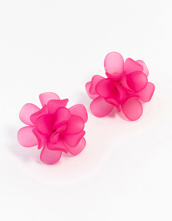 Pink  Large Flower Petal Stud Earrings