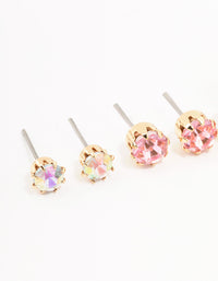 Gold Pink  Multi Diamante Stud Earrings 3-Pack - link has visual effect only