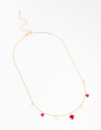 Gold Pearl And Diamante Heart Droplet Necklace - link has visual effect only