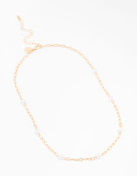 Gold Chain Pearl Station Necklace - link has visual effect only