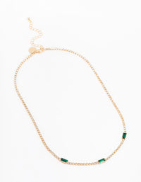 Gold Cup Chain Baguette Station Necklace - link has visual effect only