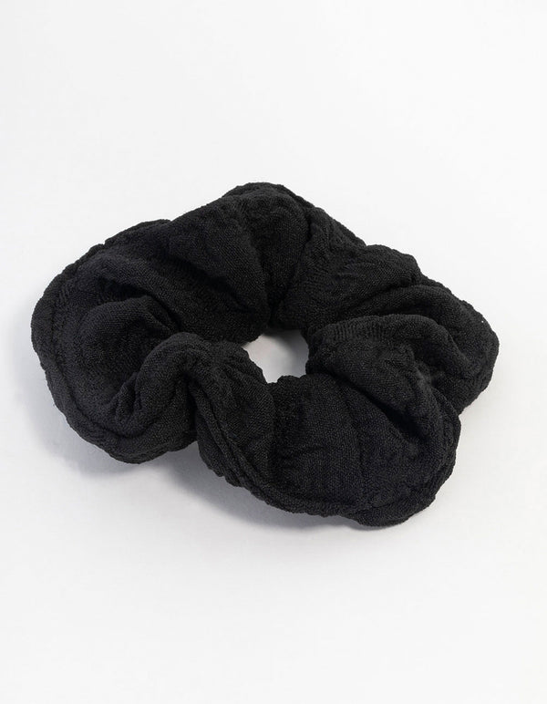 Black Fabric Seersucker Scrunchie