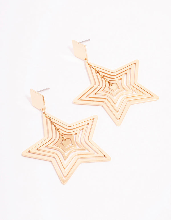 Gold Diamante & Star Drop Earrings