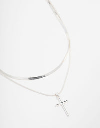 Silver Plated Plain Cross Snake Necklace 2-Pack - link has visual effect only