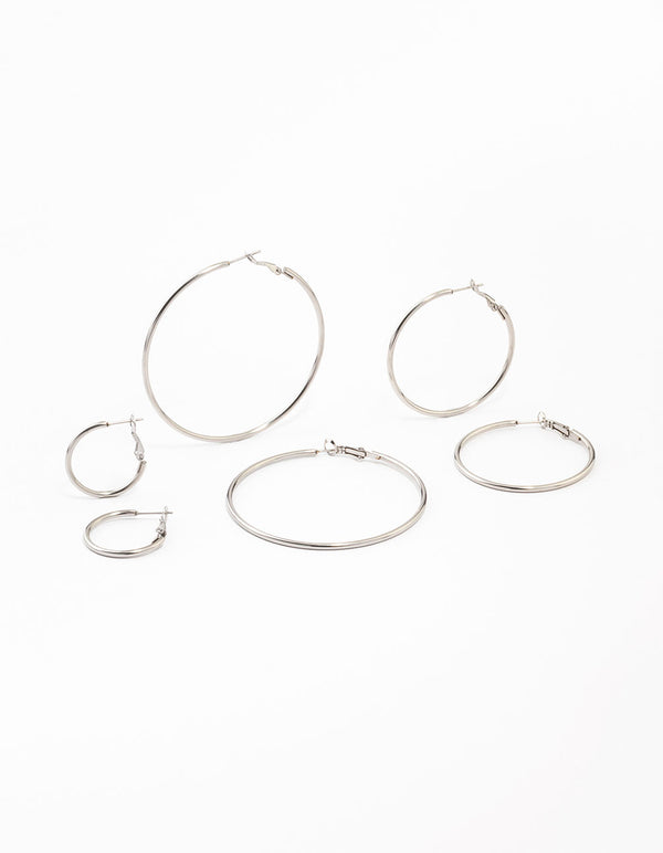 Waterproof Stainless Steel Thin Hoop Earrings 3-Pack