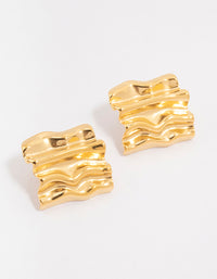 Waterproof Gold Plated Stainless Steel Square Textured Stud Earrings - link has visual effect only