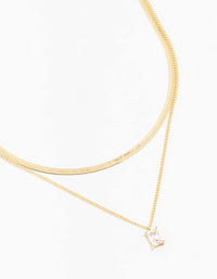 Gold Plated Baguette Snake Pendant Layered Necklace - link has visual effect only