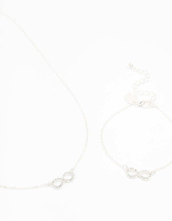 Silver Infinity Necklace & Bracelet Set