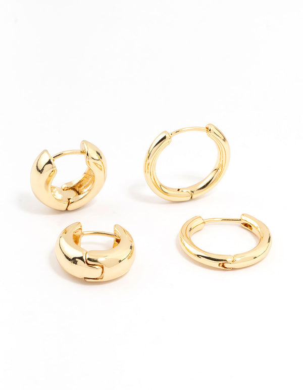 Gold Plated Thick & Thin Huggie Earrings 2-Pack