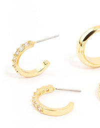 Gold Plated Cubic Zirconia Hoop Earrings 2-Pack - link has visual effect only