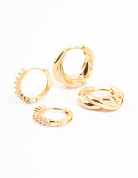 Gold Plated Cubic Zirconia Twist Huggie Earrings 2-Pack - link has visual effect only