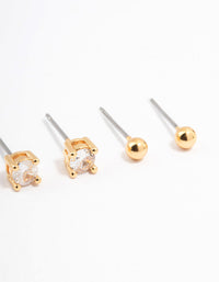 Gold Plated Cubic Zirconia Pearl Ball Stud Earrings 3-Pack - link has visual effect only