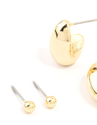 Gold Plated Oval Hoop & Stud Earrings 2-Pack - link has visual effect only