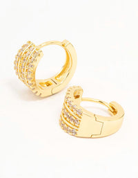 Gold Plated Triple Pave Hoop Earrings - link has visual effect only