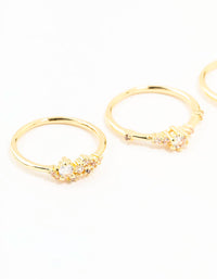 Gold Plated Dainty Cubic Zirconia Cluster Rings 3-Pack - link has visual effect only