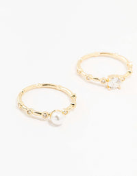 Gold Plated Bamboo Pearl Rings 3-Pack - link has visual effect only