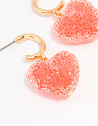 Gold Gummy Heart C Shaped Hoop Earrings - link has visual effect only