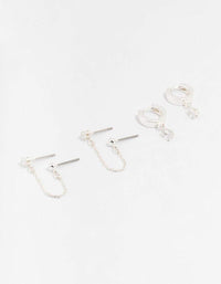 Silver Cubic Zirconia Chain Stud & Hoop Earrings 3-Pack - link has visual effect only