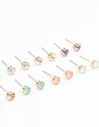 Gold Pastel Diamante Stud Earrings 8-Pack - link has visual effect only