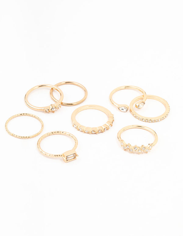 Gold Fine Diamante Ring Pack 8 x 3