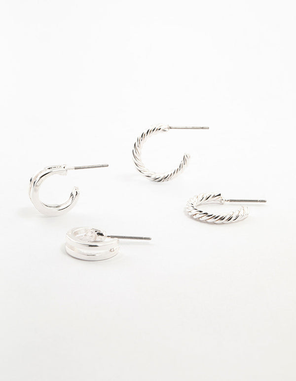 Double Silver Hoop & Spiral Earrings 2-Pack