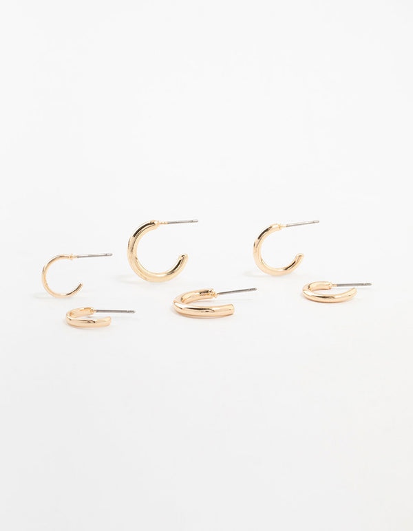 Gold Graduating Clean Huggie Earrings 3-Pack