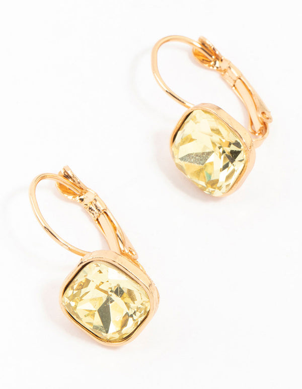 Gold Continental Clip Yellow Diamante Hoop Earrings