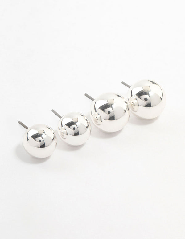 Silver Sphere  Stud Earrings 2-Pack