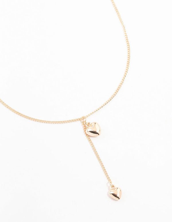 Rose Gold Puffy Heart Drop Necklace