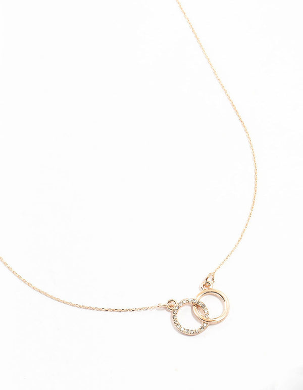 Rose Gold Diamante Double Circle Link Necklace