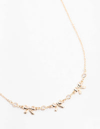 Rose Gold Station Diamante Bow Necklace - link has visual effect only