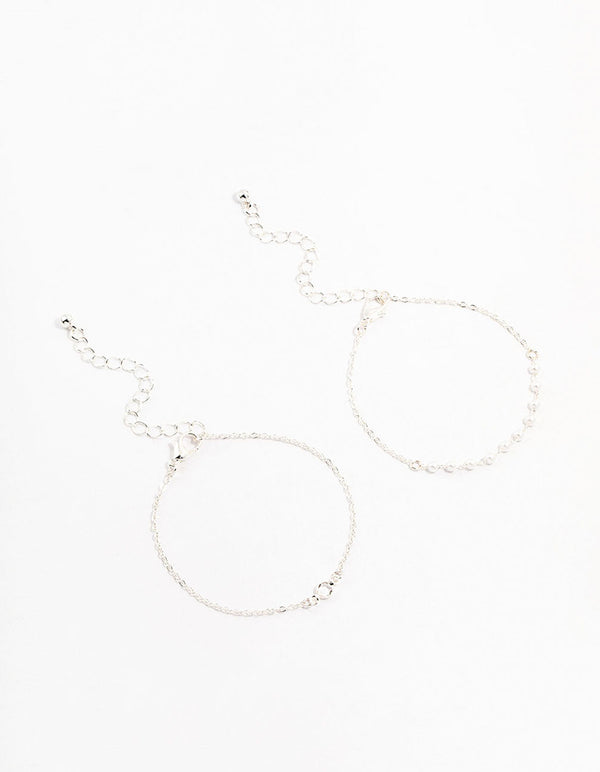 Silver Pearl Station & Diamante Bracelets 2-Pack