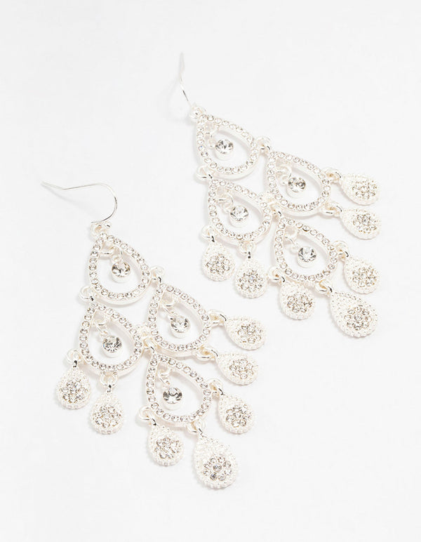 Silver Diamante Open Drop Earrings