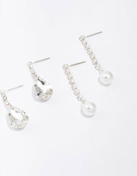 Silver Diamante Drop Earrings 3-Pack - link has visual effect only