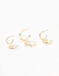 Gold Plated Simple Diamante Hoop Earrings 3-Pack - link has visual effect only