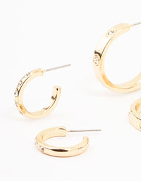 Gold Plated Simple Diamante Hoop Earrings 3-Pack - link has visual effect only