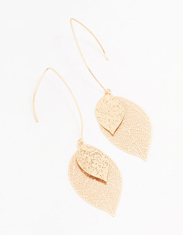 Gold Lazercut Petal Drop Earrings