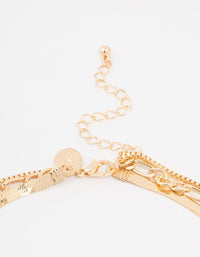 Gold 3 Row Snake Chain & Link Necklace - link has visual effect only