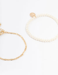 Gold Mixed Chain And Pearl Bracelets 3-Pack - link has visual effect only