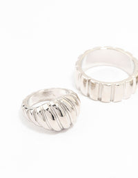 Rhodium Smooth & Ribbed Rings 3-Pack - link has visual effect only